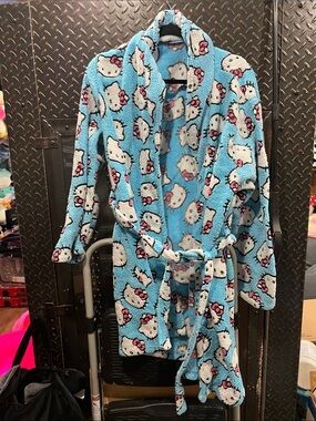 Hello Kitty Blue Plush Fleece Kids Robe with Pink Accents